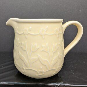 Vintage Block Whisper by GEAR 1998 Yellow Floral Pattern Stoneware Creamer